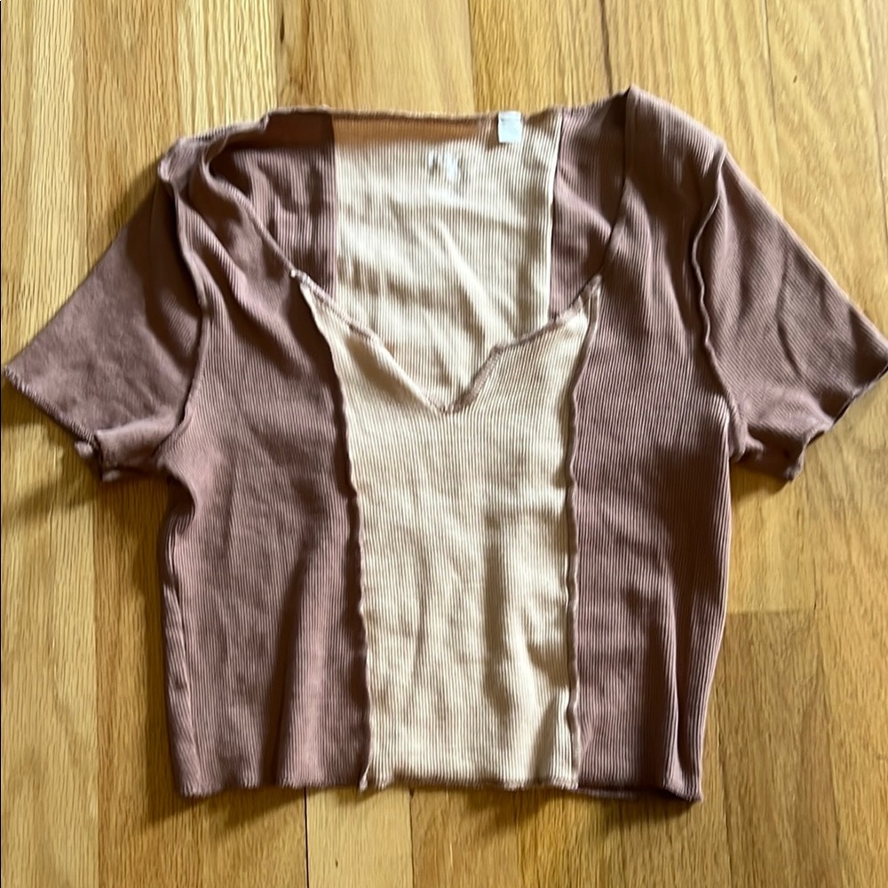 Pacsun Brown and Cream V-Neck Top